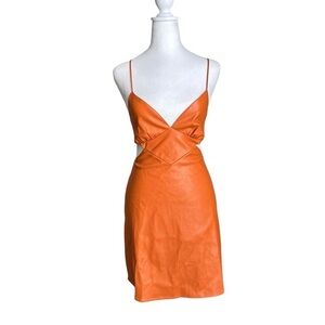 Sky to Moon Orange Faux Leather Cut Out Mini Dress Size M